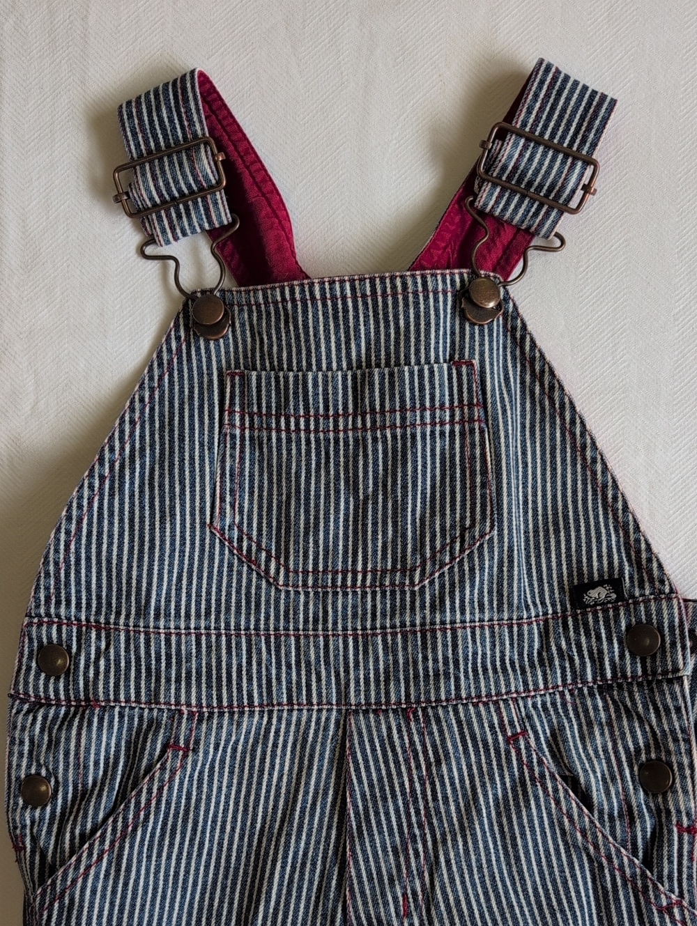VTG Roots Railroad Stripe Overalls Hickory Denim Toddler Unisex 12-18M Large L